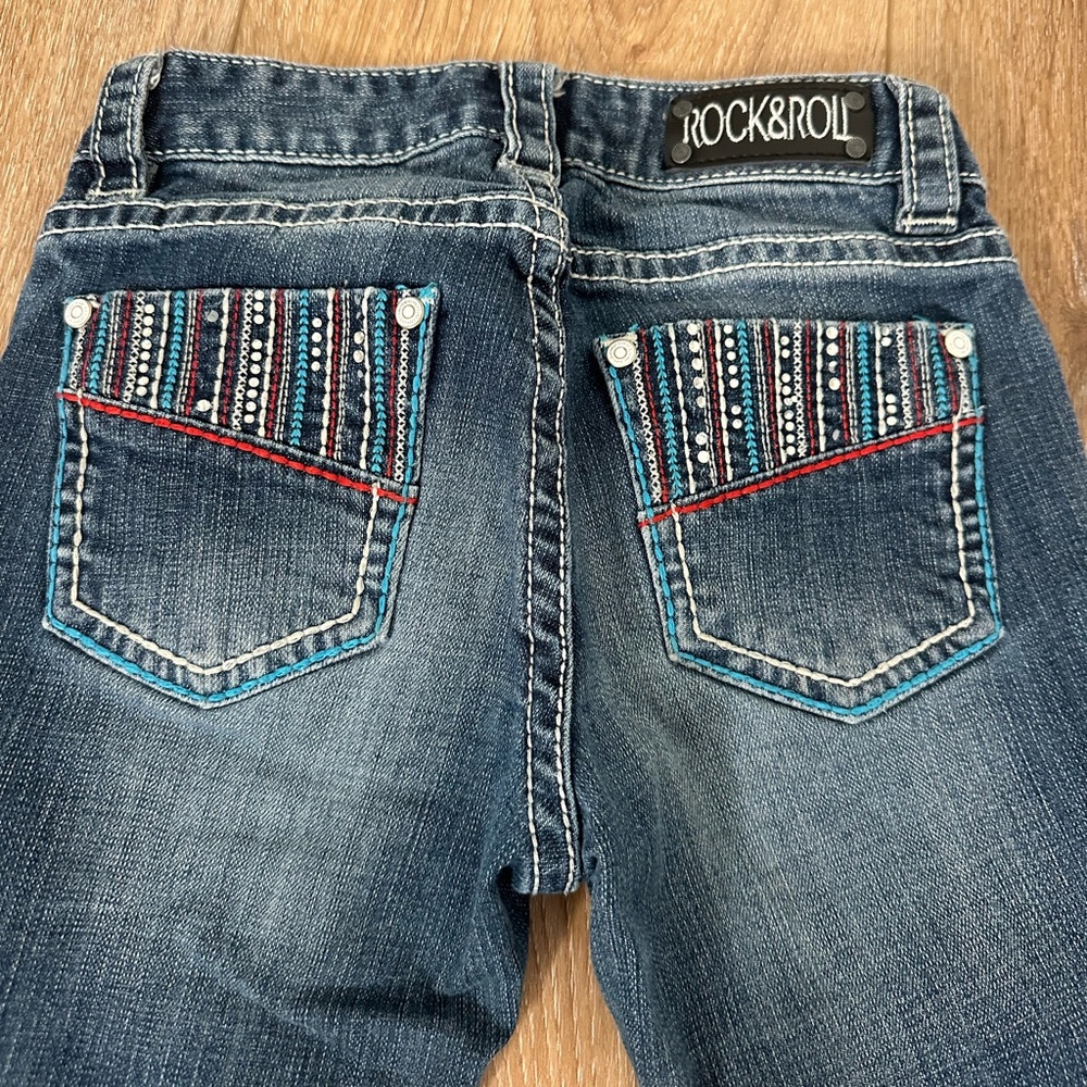 Rock & Roll Cowgirl Kids Blue Jeans with Embroidered Pockets